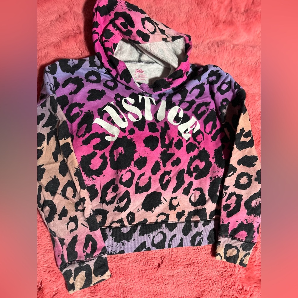 Justice Pink and Black Animal Print Hoodie